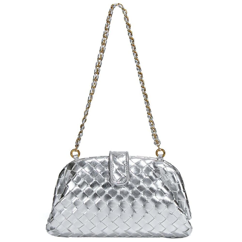 9830 Woven Clutch Purse Shoulder Bag Soft Tote Bag Shell Handbag Crossbody - Picture 2 of 7
